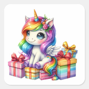Adesivo Quadrado Bonito Unicorn Stickers
