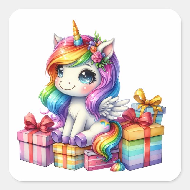 Adesivo Quadrado Bonito Unicorn Stickers (Frente)