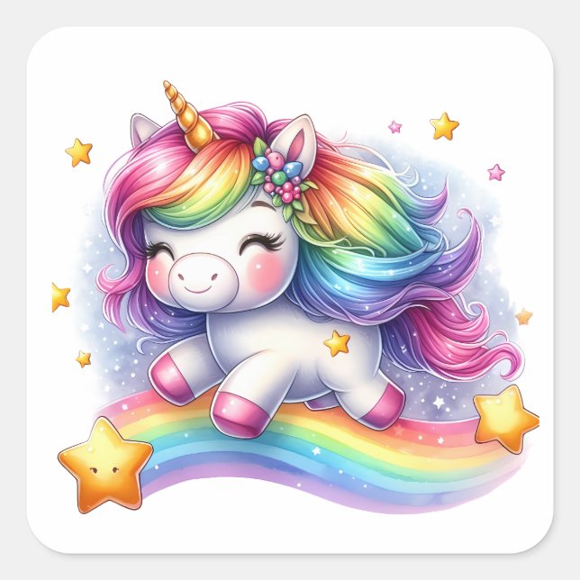 Adesivo Quadrado Bonito Unicorn Stickers (Frente)