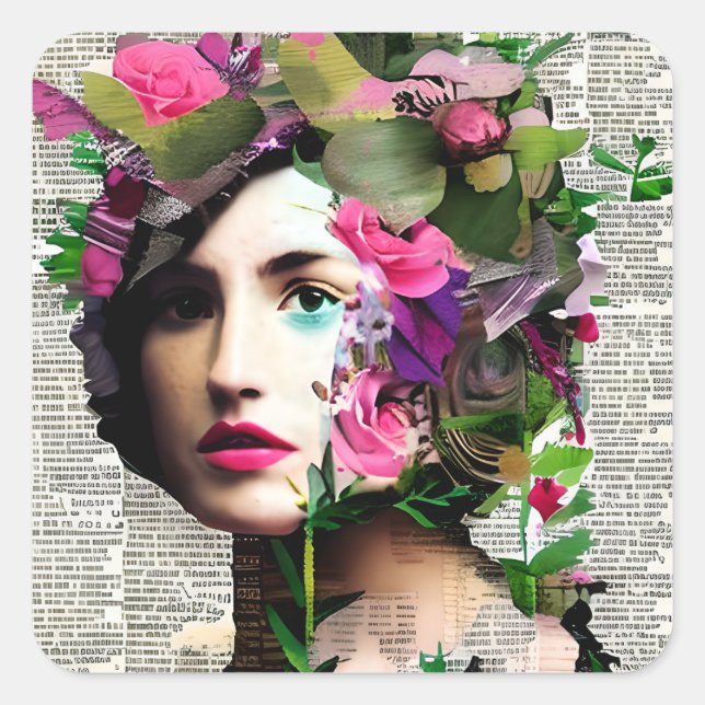 Adesivo Quadrado Bonito Vintage Lady Paper Collage Art (Frente)