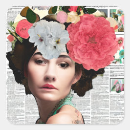 Adesivo Quadrado Bonito Vintage Lady Paper Collage Art