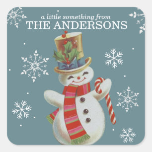 Adesivo Quadrado Bonito Vintage Snowman - Natal Personalizado