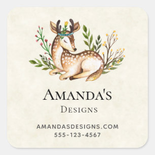 Adesivo Quadrado Bonito Watercolor Deer Ling Down Boho Business