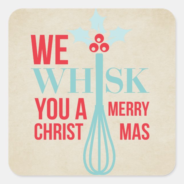 Adesivo Quadrado Bonito Whisk Um Feliz Natal (Frente)
