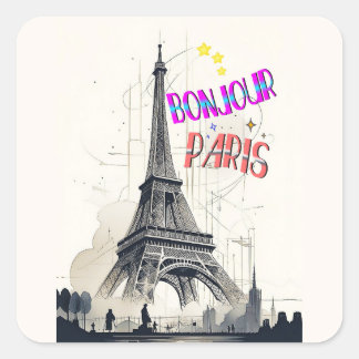 Adesivo Quadrado Bonjour Colorful Paris