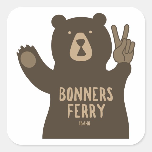 Adesivo Quadrado Bonners Ferry Idaho Peace Bear (Frente)