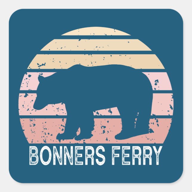 Adesivo Quadrado Bonners Ferry Idaho Retro Bear (Frente)