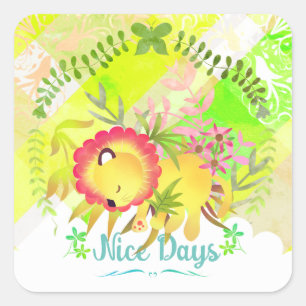 Adesivo Quadrado "Bons Dias", Sleion Lion Xadrez Square Sticker