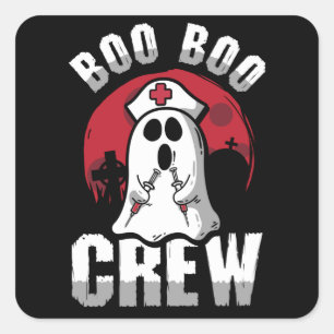 Adesivo Quadrado Boo Boo Crew Enfermeira Engraçada Halloween