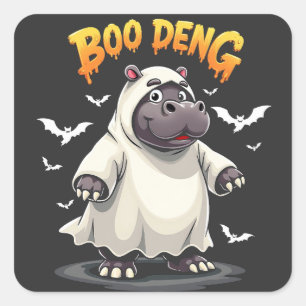 Adesivo Quadrado Boo Deng Ghost Baby Pygmy Hippo Moo Deng Halloween