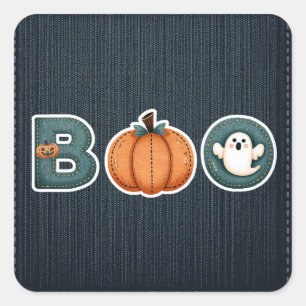 Adesivo Quadrado BOO Denim País Russo Pumpkin Ghost Halloween