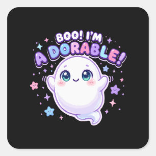 Adesivo Quadrado Boo Eu Sou Adorável Fantasma Fofo