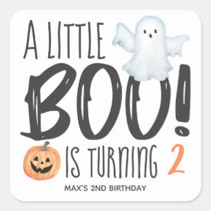 Adesivo Quadrado Boo Fantasma Abóbora de Halloween Aniversário