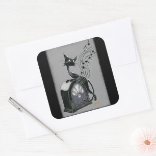 Adesivo Quadrado Boo Gatinho ouve música