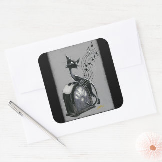 Adesivo Quadrado Boo Gatinho ouve música