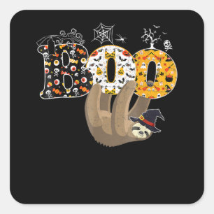 Adesivo Quadrado Boo Halloween Com Chapéu E Presente De Aranha De B