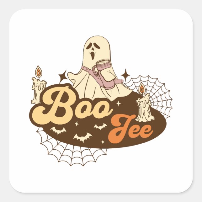 Adesivo Quadrado Boo-Jee Ghost Halloween engraçado (Frente)