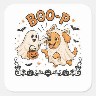Adesivo Quadrado Boo P Fantasma e Design de Halloween de Cachorro |