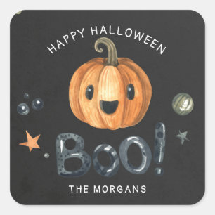 Adesivo Quadrado Boo Pumpkin Happy Halloween monograma sticker