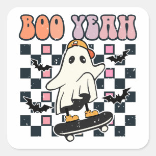 Adesivo Quadrado Boo Sim - Quadro de Skateboard Fantasma Retroativo