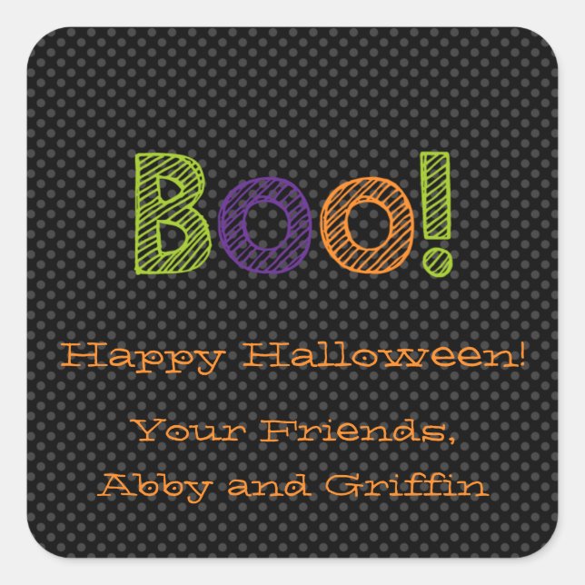 Adesivo Quadrado Boo! Vinheta de Halloween Quadrada Personalizada (Frente)