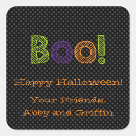 Adesivo Quadrado Boo! Vinheta de Halloween Quadrada Personalizada