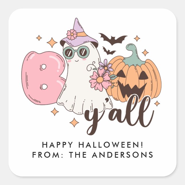 Adesivo Quadrado Boo y Retro Groovy Halloween (Frente)