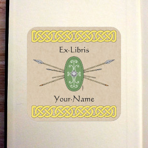 Adesivo Quadrado Bookplate celta do protetor e das lanças