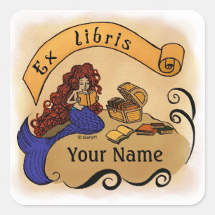 Adesivo Quadrado Bookplate customizável da sereia/libris ex