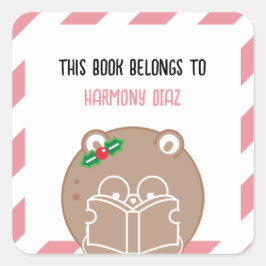 Adesivo Quadrado Bookplate de Hamster de Cute de Natal Kawaii