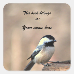 Adesivo Quadrado Bookplate do Chickadee