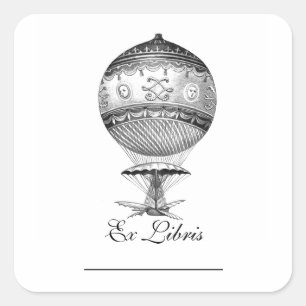Adesivo Quadrado Bookplates de Steampunk do Ballon do ar quente