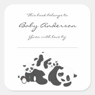 Adesivo Quadrado Bookplates do chá de fraldas/pandas, género neut