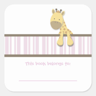Adesivo Quadrado Bookplates pequenos do girafa {rosa} |