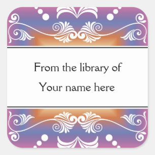 Adesivo Quadrado Bookplates personalizados - Flourishes coloridos