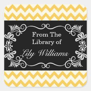 Adesivo Quadrado Bookplates personalizados - teste padrão amarelo
