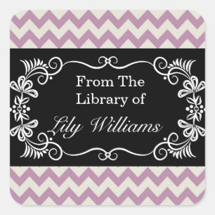 Adesivo Quadrado Bookplates personalizados - teste padrão roxo de