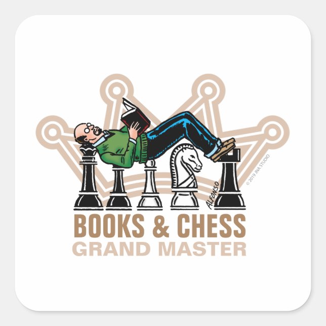 Adesivo Quadrado Books & Chess Grand Master Square Sticker (Frente)