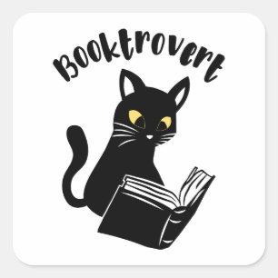 Adesivo Quadrado Booktrovert cat com livro