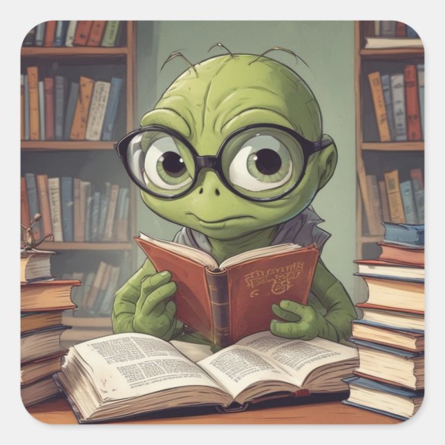 Adesivo Quadrado Bookworm (Frente)