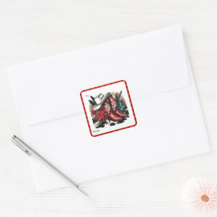 Adesivo Quadrado Boot Hat Flowers Gift Tag Sticker
