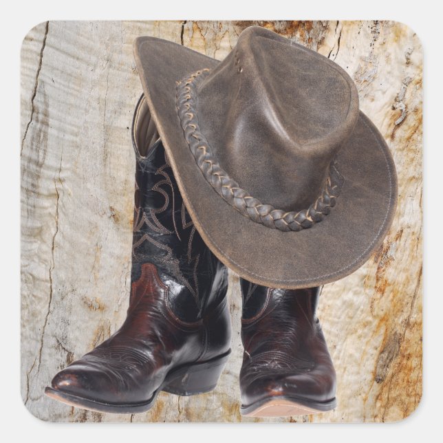 Adesivo Quadrado Boots and Hat do Cowboy (Frente)