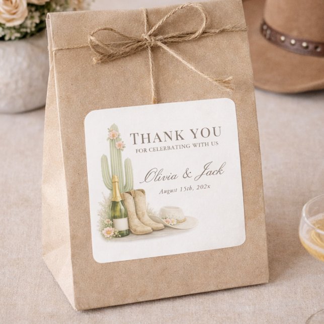 Adesivo Quadrado Boots & Bubbles Western Gender Neutral Thank You (Criador carregado)