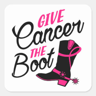 Adesivo Quadrado Boots do cowboy rosa com consciência do Cancer