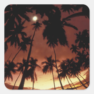 Adesivo Quadrado Bora Bora, Polinésia Francesa Foto do pôr do sol a