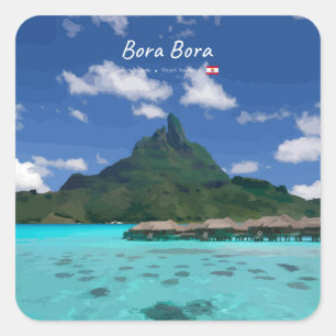 Adesivo Quadrado Bora Bora, Polinésia Francesa - Resort de Praia