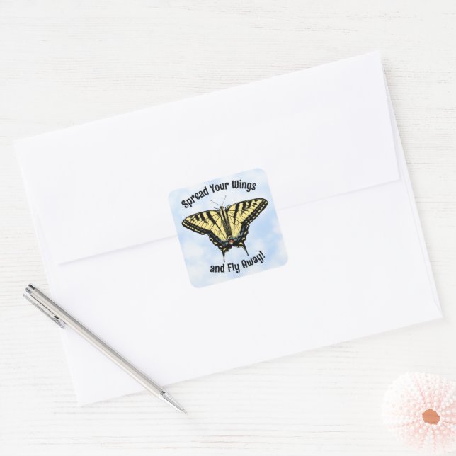 Adesivo Quadrado Borboleta Amarelo Swallowtail Blue Sky Personaliza (Envelope)