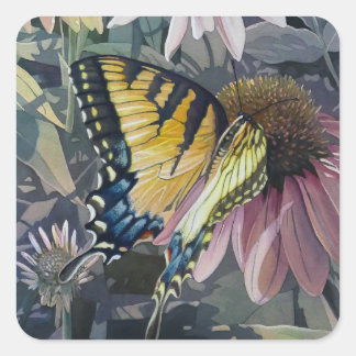 Adesivo Quadrado Borboleta Anormal Amarelo Coneflower Watercolor