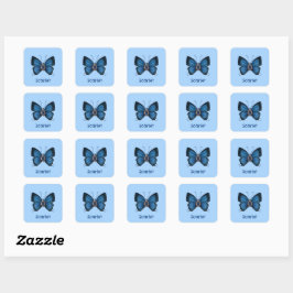 Adesivo Quadrado Borboleta Azul de Nascimento Personalizada em Sete