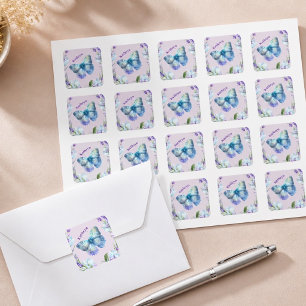 Adesivo Quadrado Borboleta Azul e Lavanda Personalizados